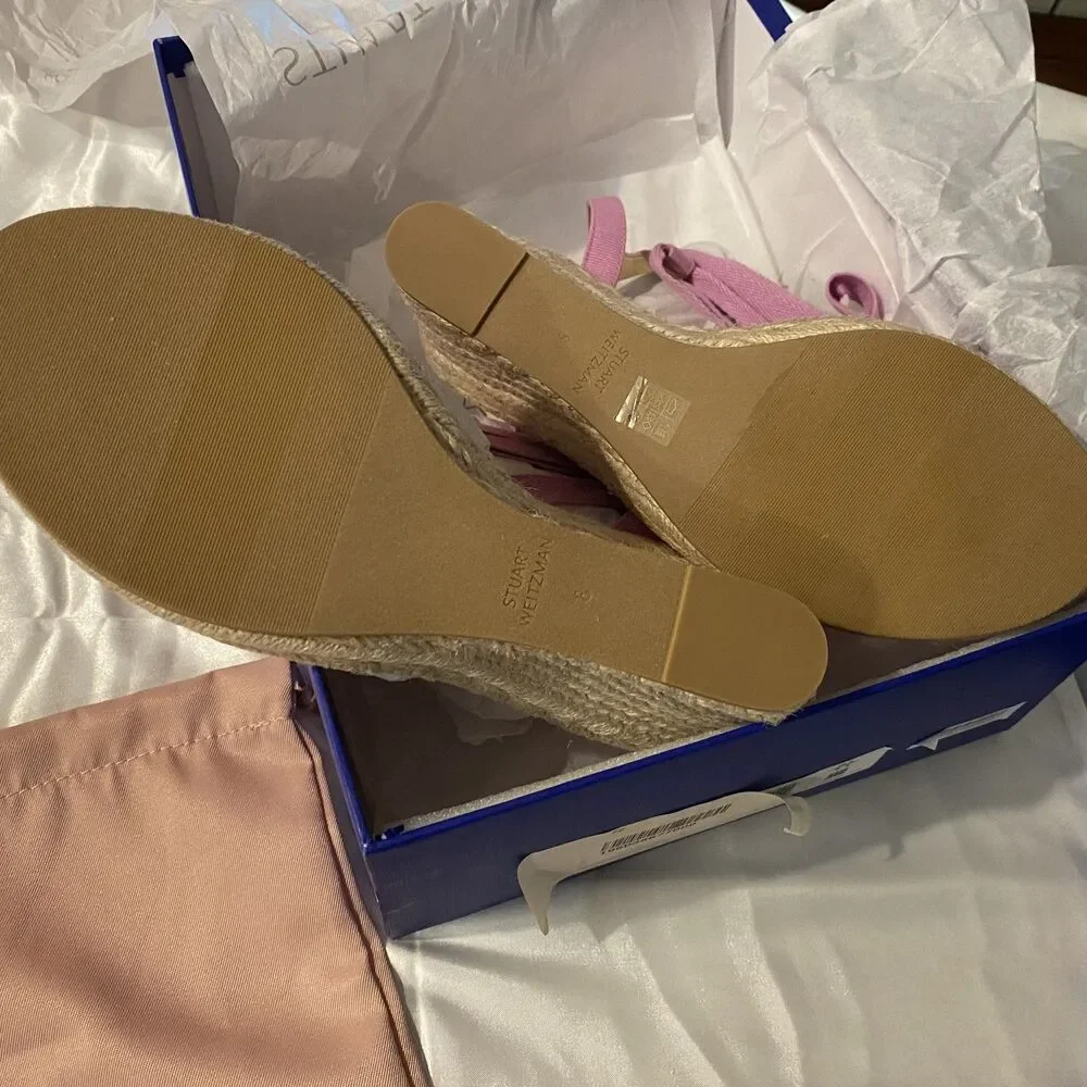 NWT + box, Stuart Weitzman Altdup Canvas Espadrille Wedge Sandal Lilac 8B